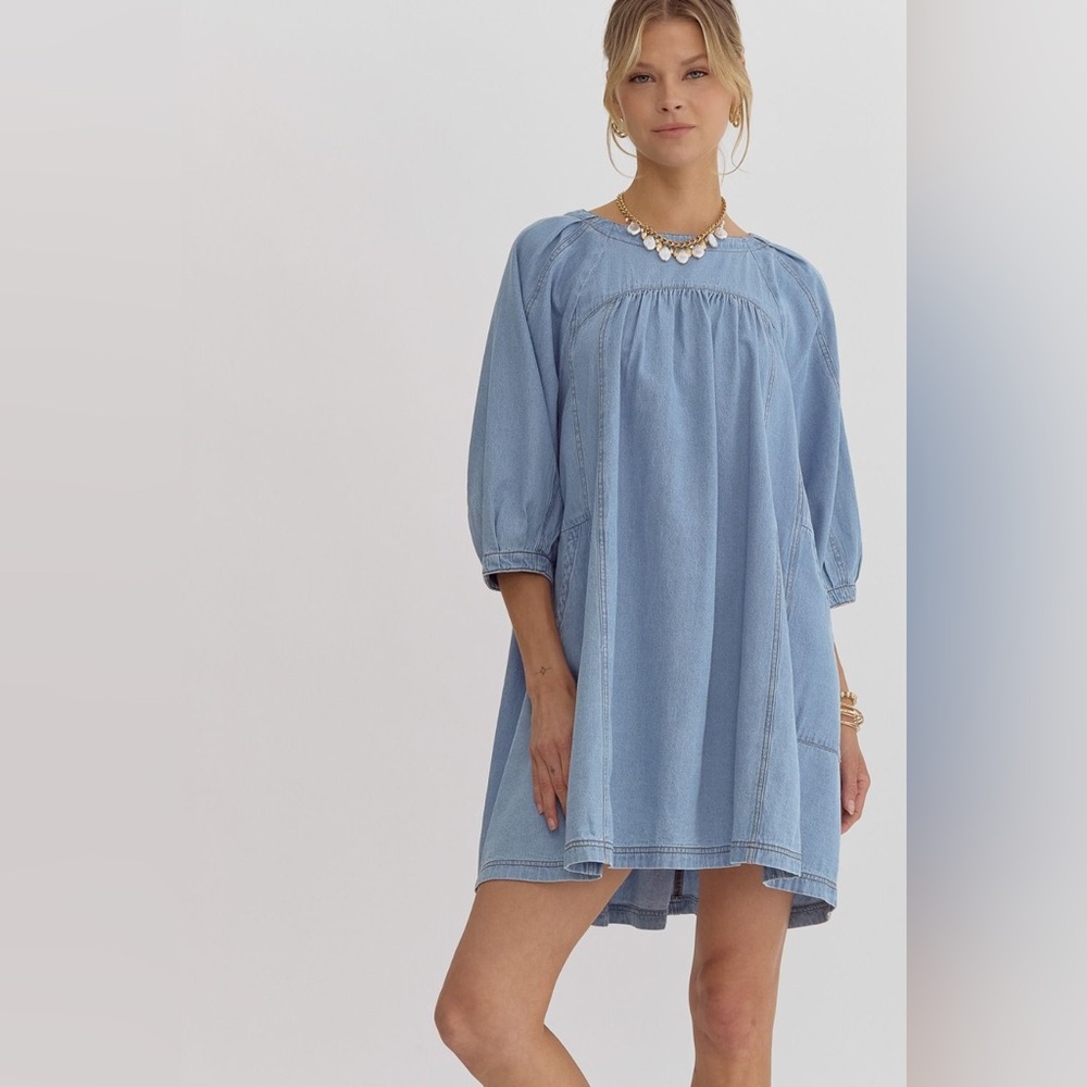 Entro Round Neck Denim Dress